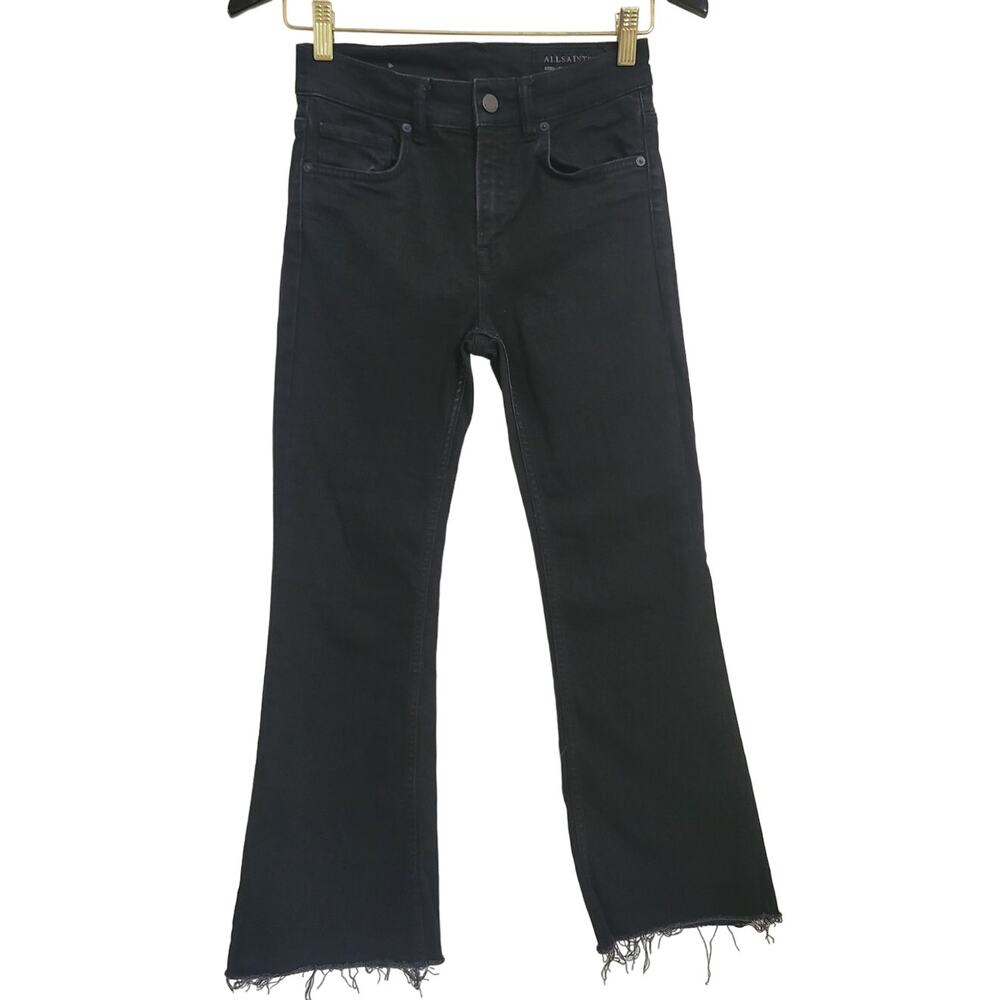 All Saints Women's Heidi Cropped Flare Black Jeans Sz 27